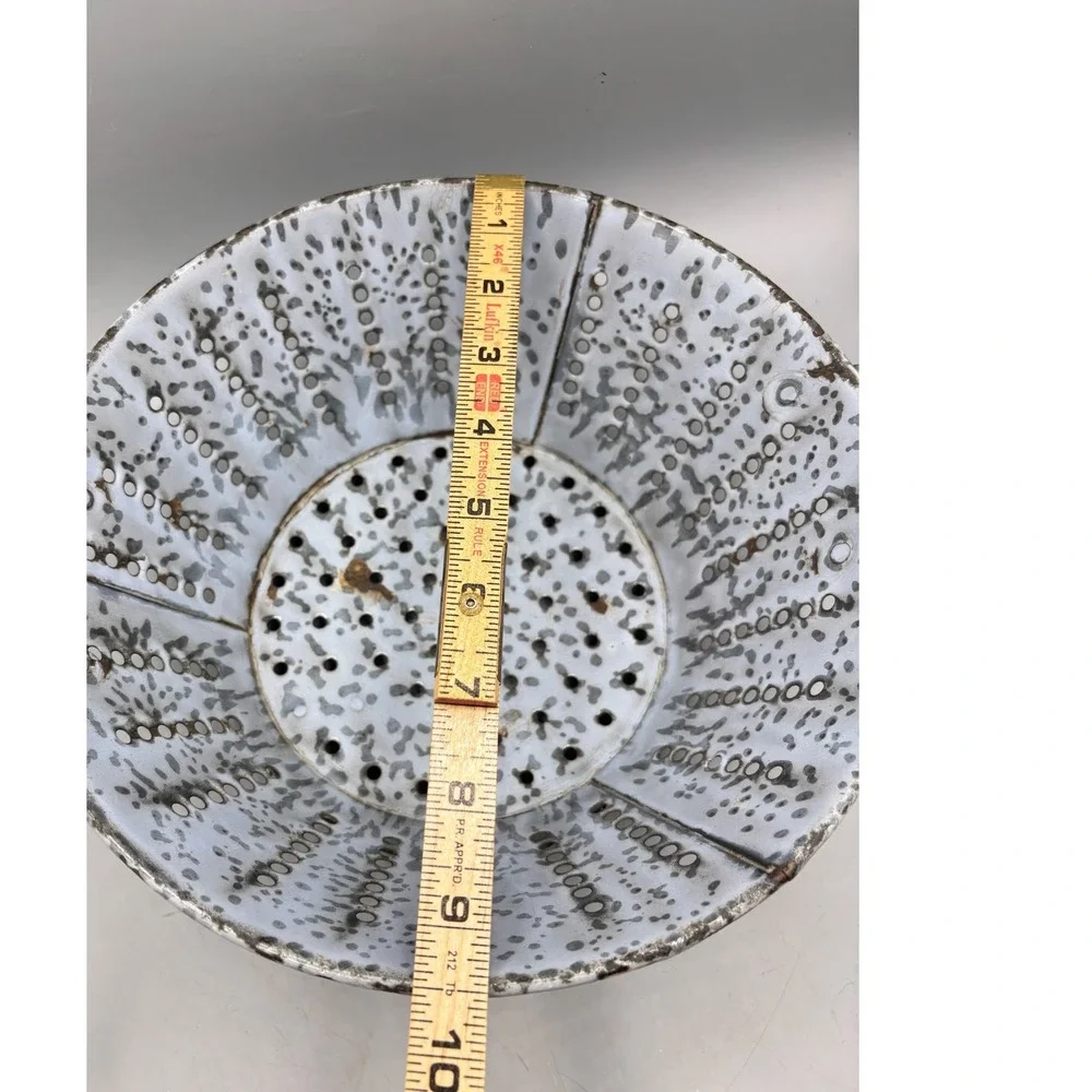Vtg‎ Grey Mottled Granite Ware Colander Footed Enamelware Strainer Farmhouse